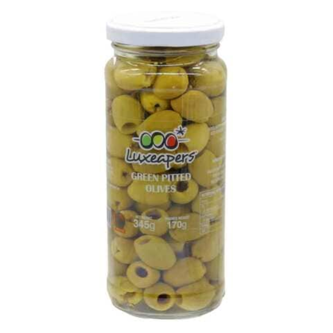 LUXE PITTED GREEN OLIVES 345G